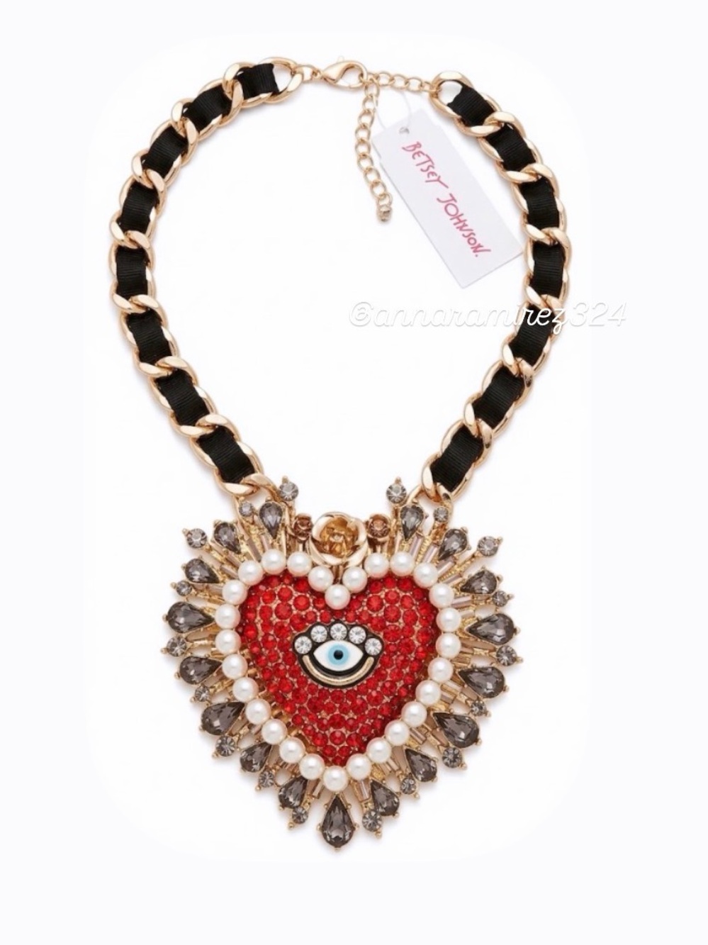 NWT ⚜️♥️⚜️ Betsey Johnson Sacred Heart Evil Eye Statement Necklace